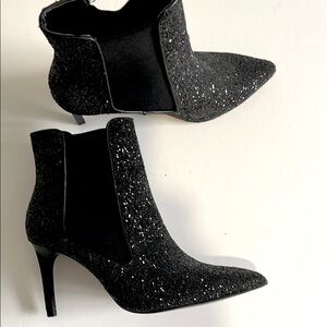 Zara Elegant Black Glitter Ankle Boots